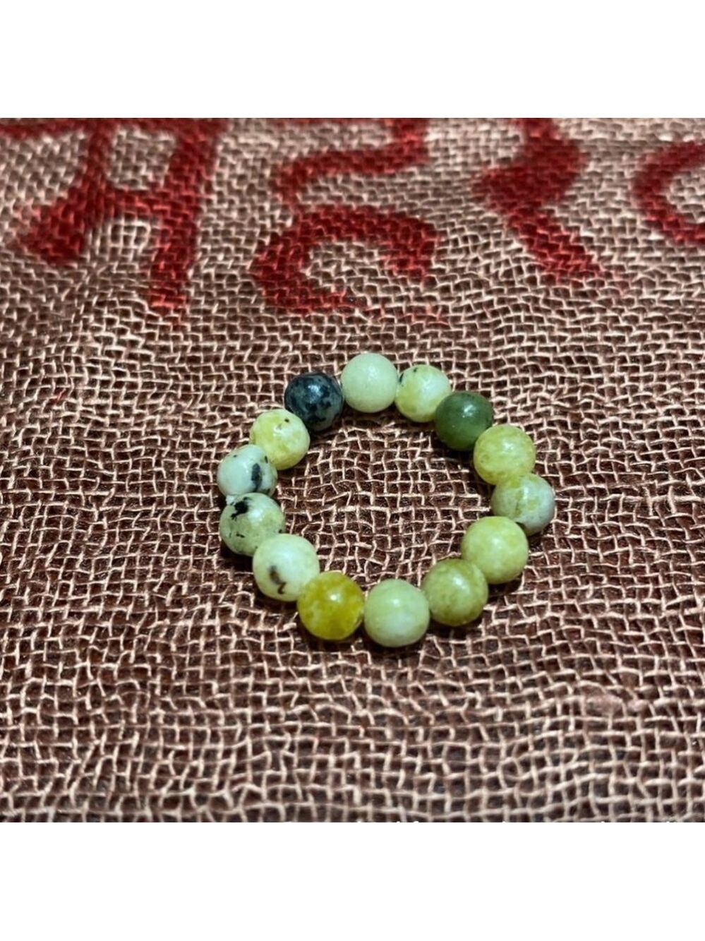 Turquoise Yellow Beaded Stretchy Ring Handmade